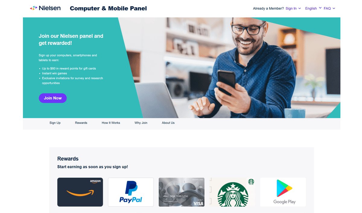 Nielsen Computer & Mobile Panel dashboard interface